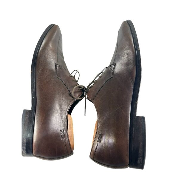 Hugo Boss Mens Size 10.5 M Brown Leather Apron Toe Derby Dress Shoes - Picture 5 of 10